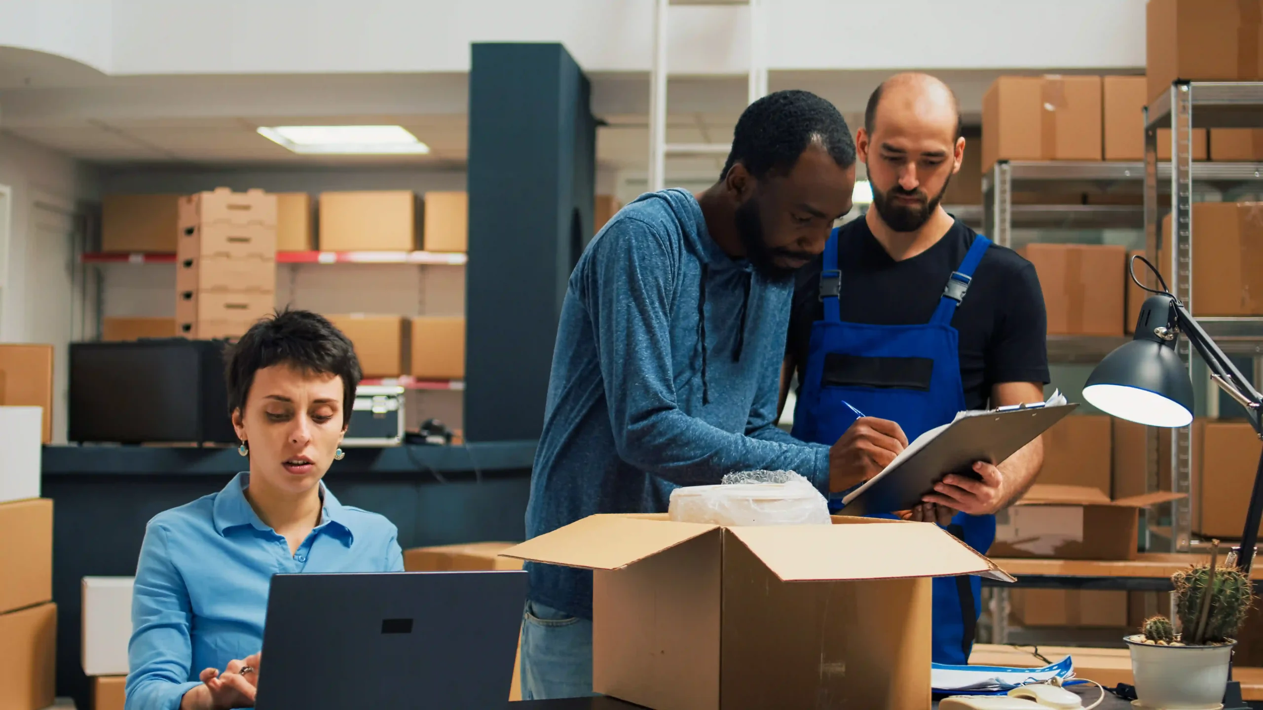 Startup team managing packing and fulfillment through outsourced inventory management provider