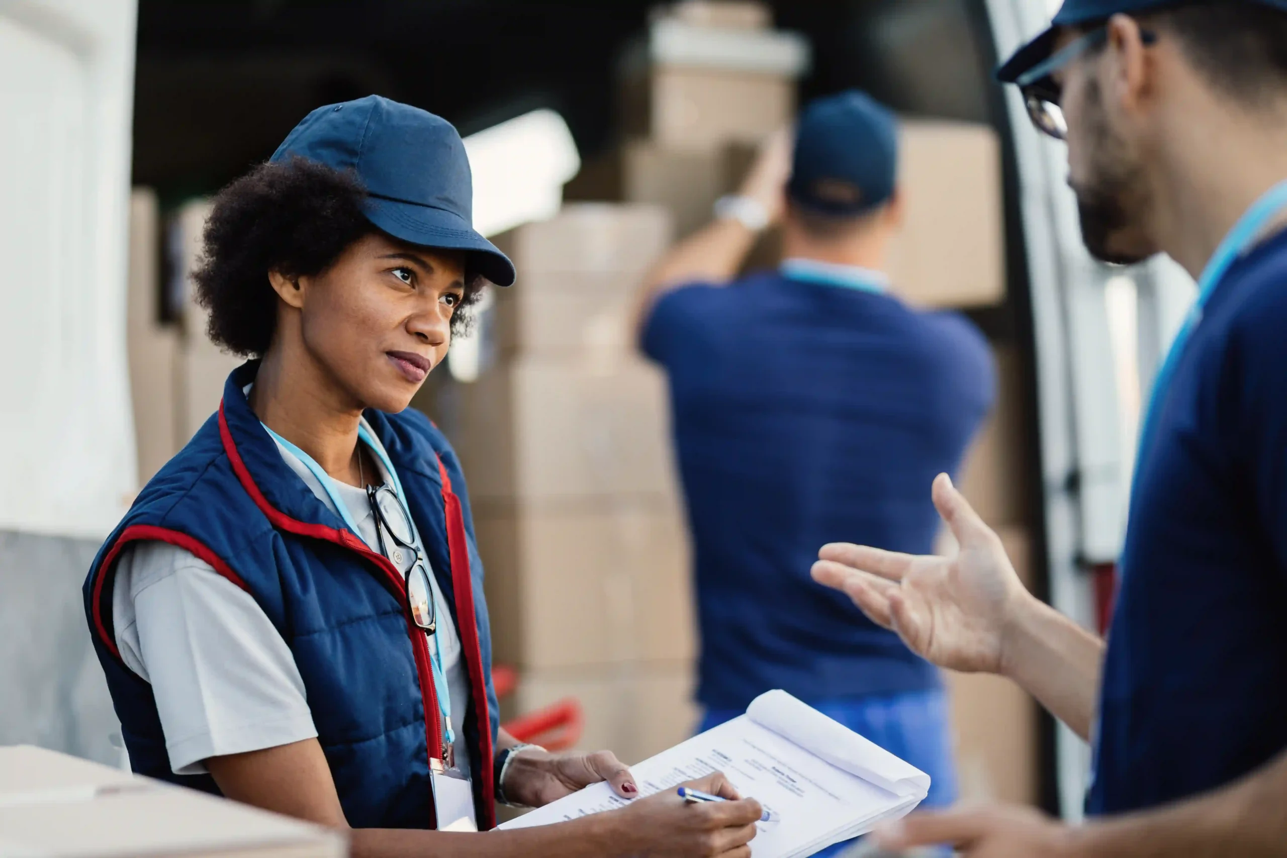 Supervisor managing delivery checklist during a 3PL distribution services dispatch