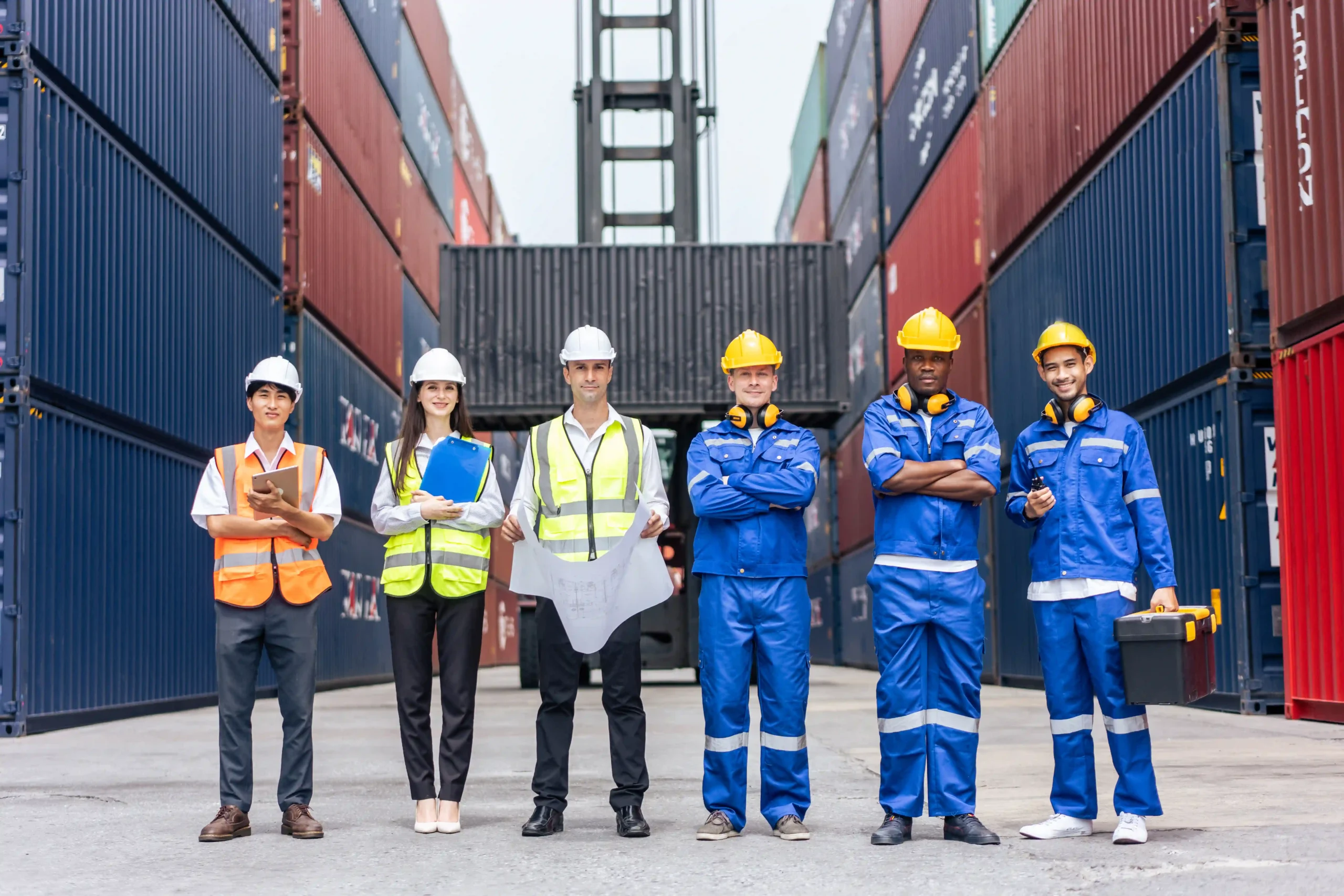 3PL logistics process team from different specialties managing cargo and fulfillment operations