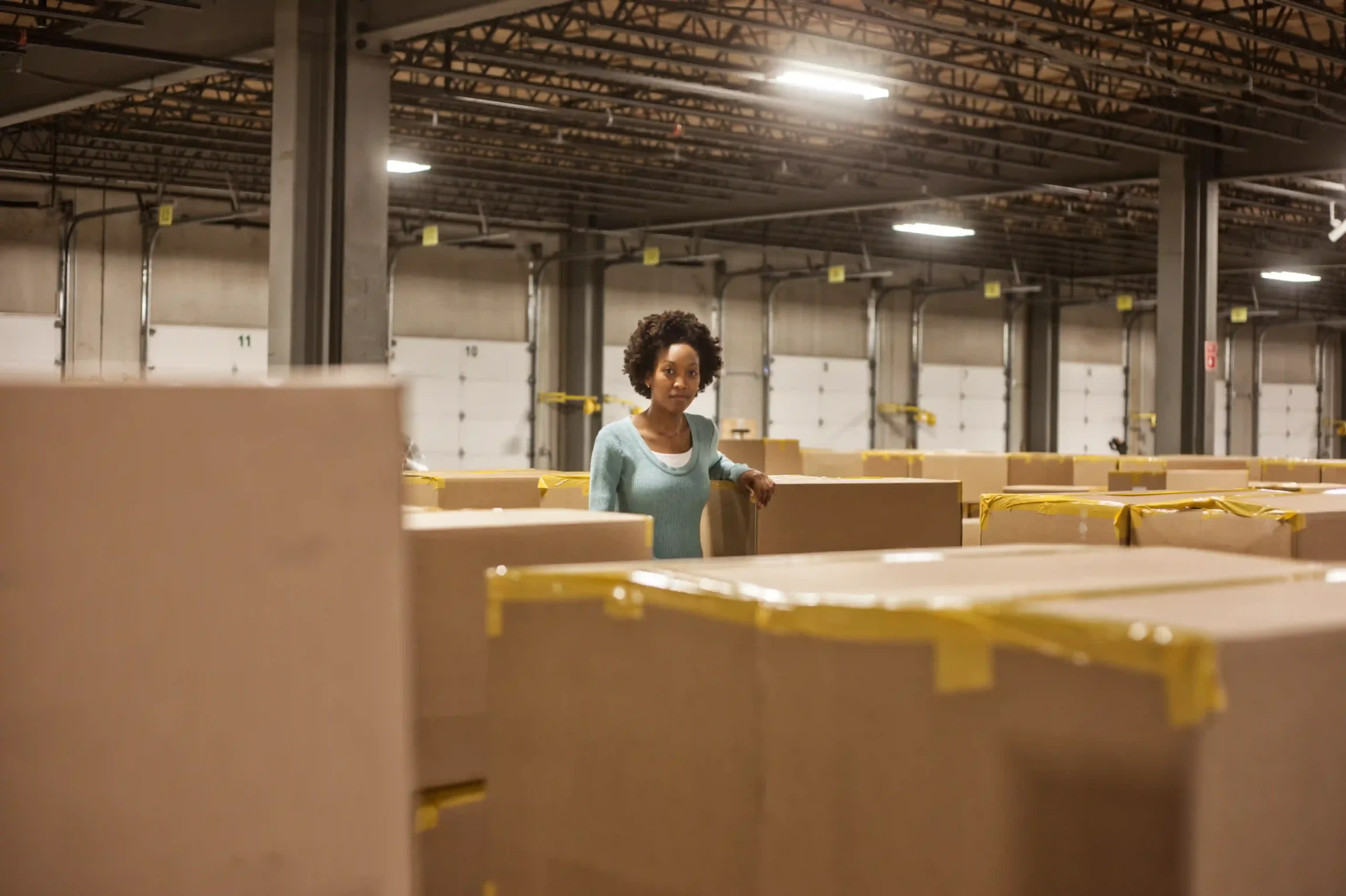 Warehouse employee managing high-volume 3PL packaging shipments
