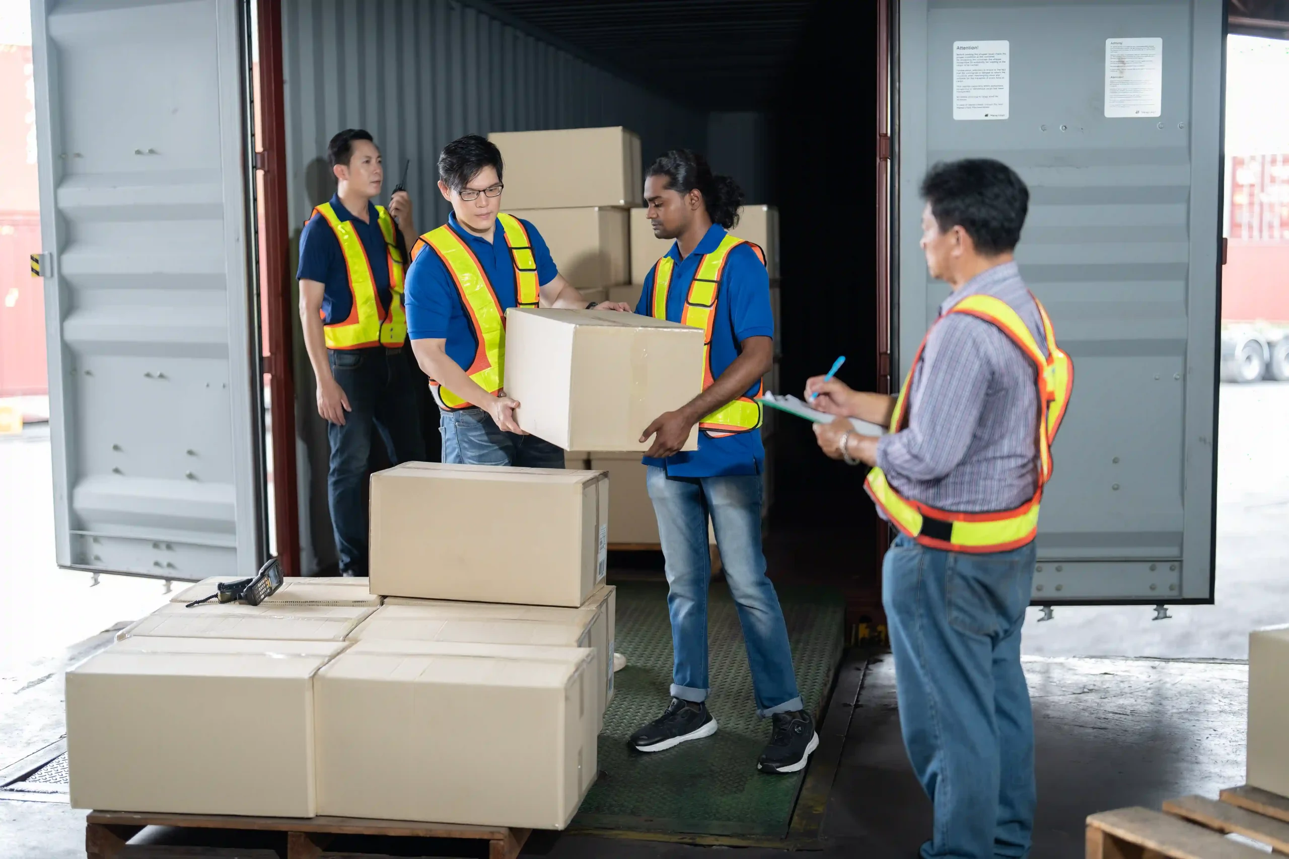Logistics crew handling inbound shipments for 3PL pallet storage, evaluating cost-effective storage strategies.