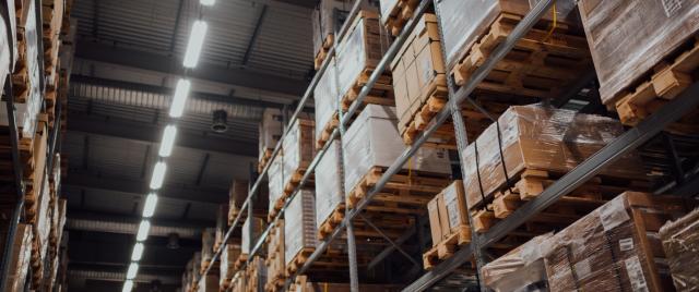 View of top shelves in warehouse