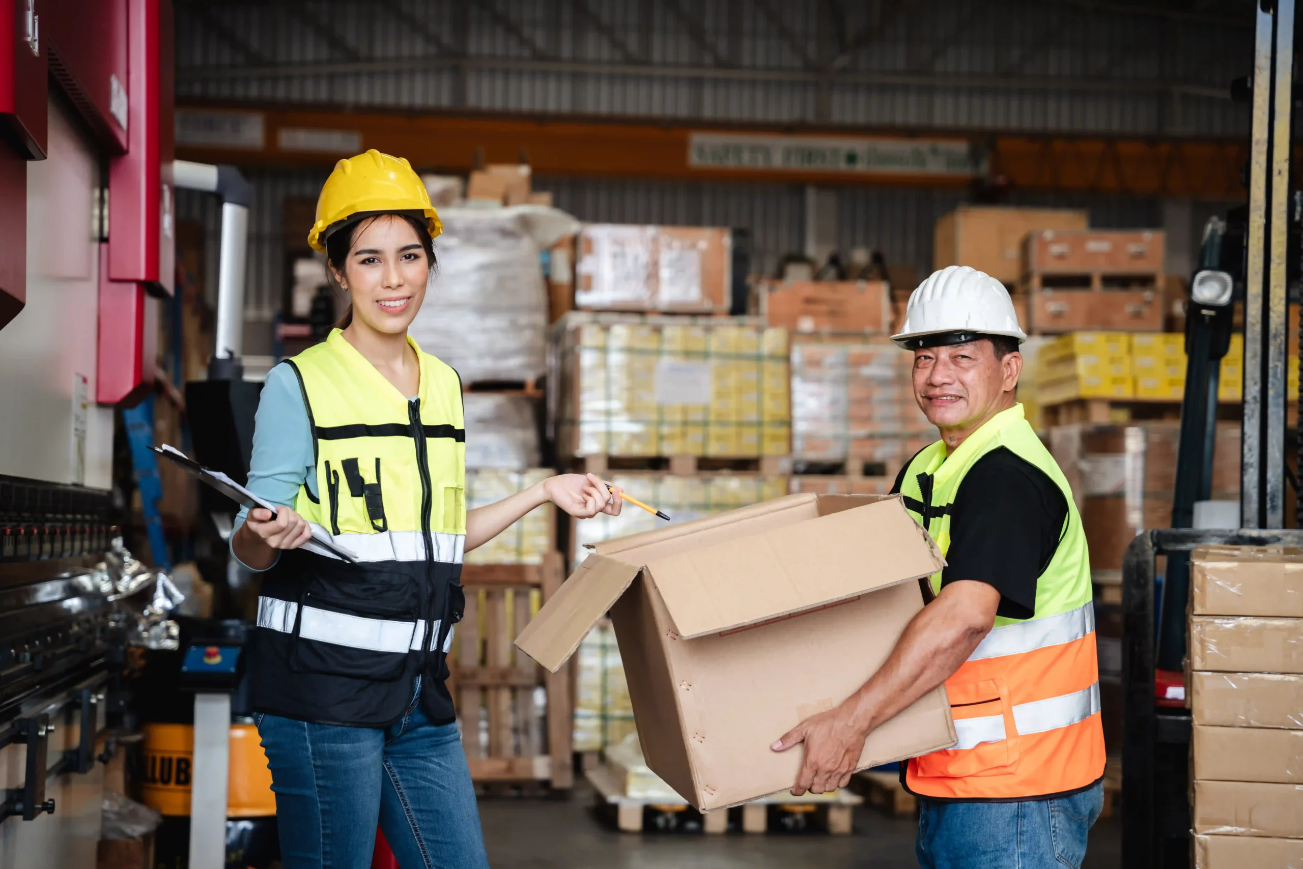 A warehouse worker checks inventory levels using supply chain network optimization tools to reduce stock errors and inefficiencies.