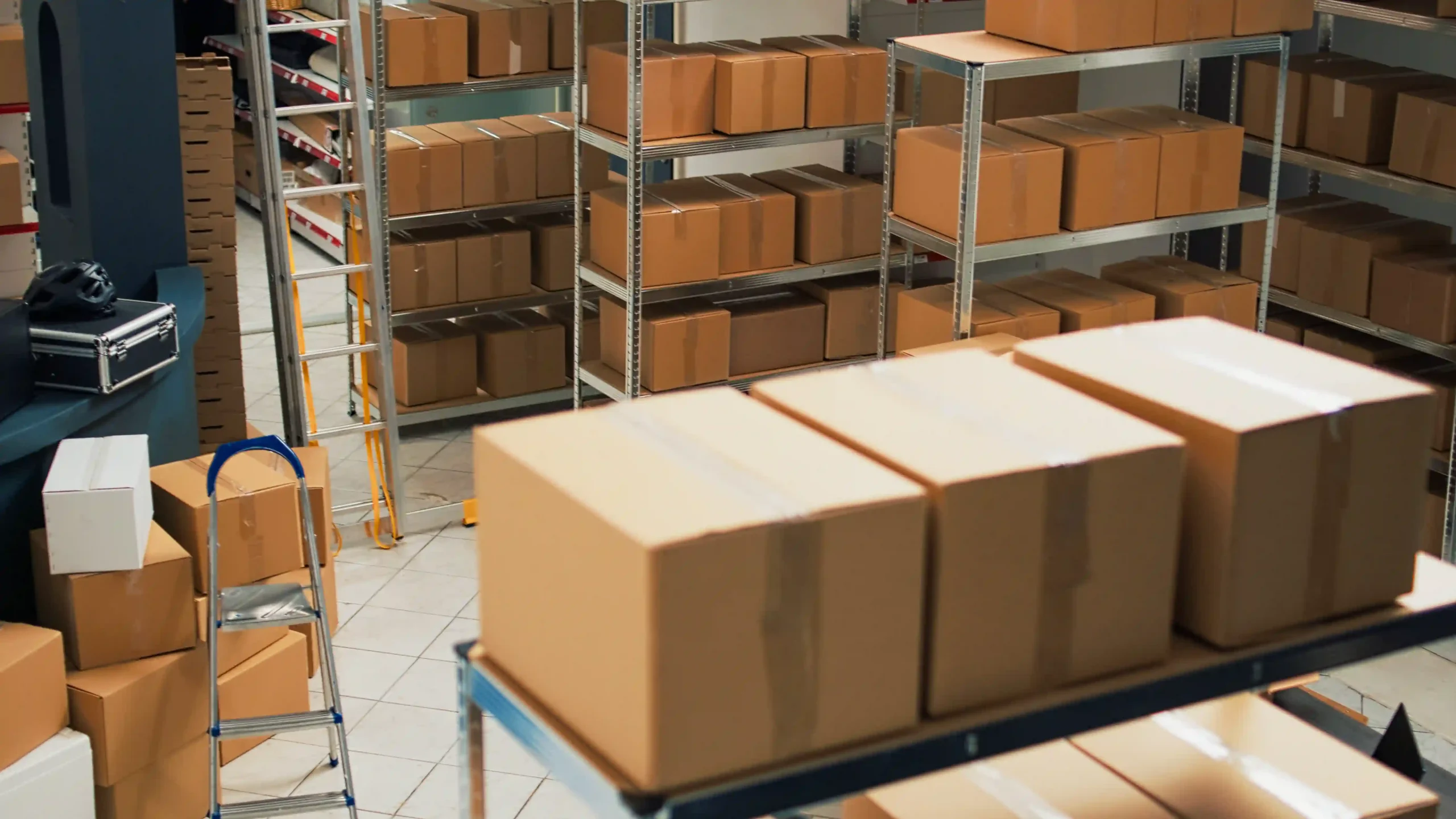 Modern small warehouse layout featuring shelves and open space for smart storage solutions