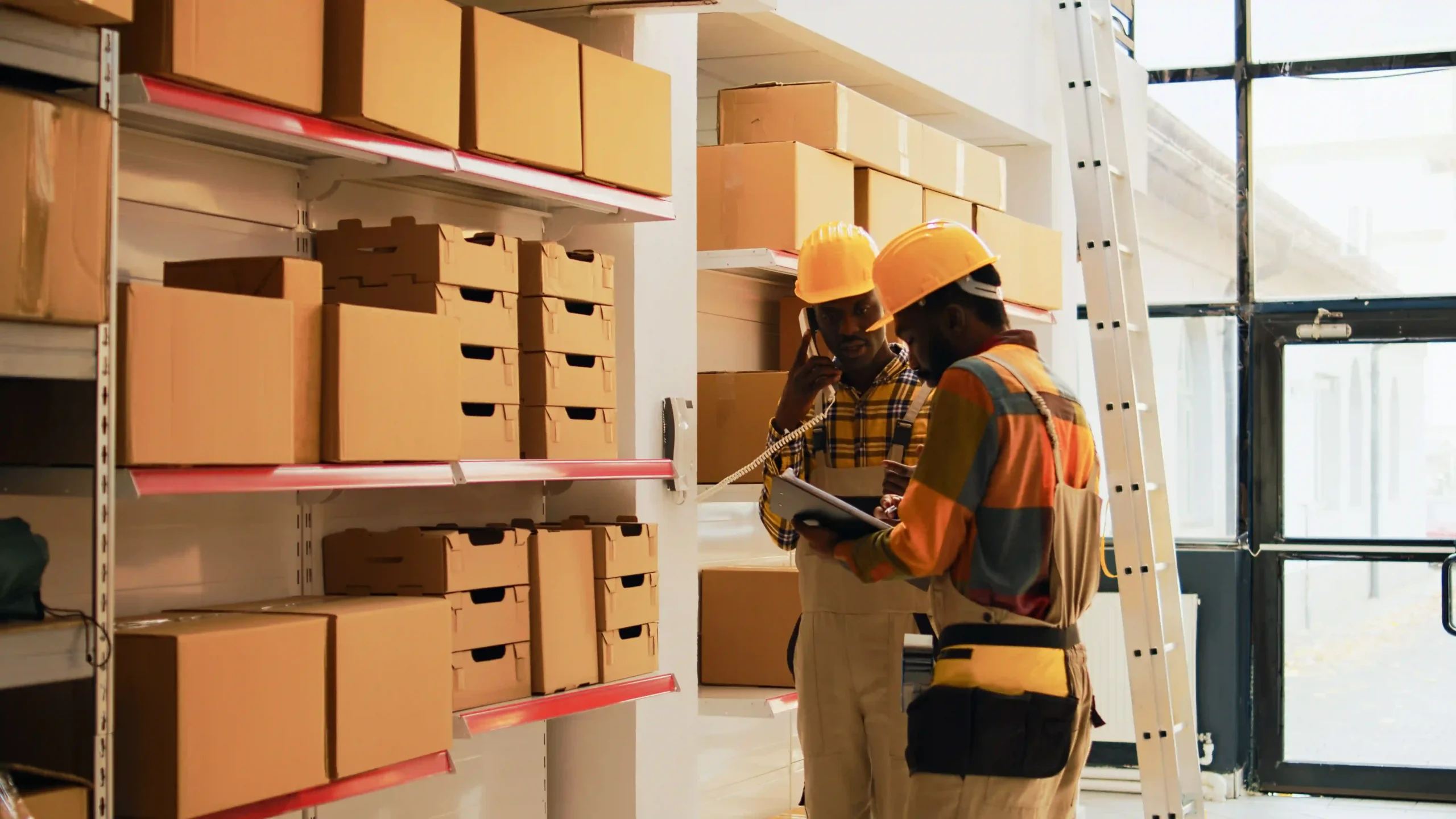 Warehouse workers coordinating inventory systems as part of strategic storage solutions for warehouse management
