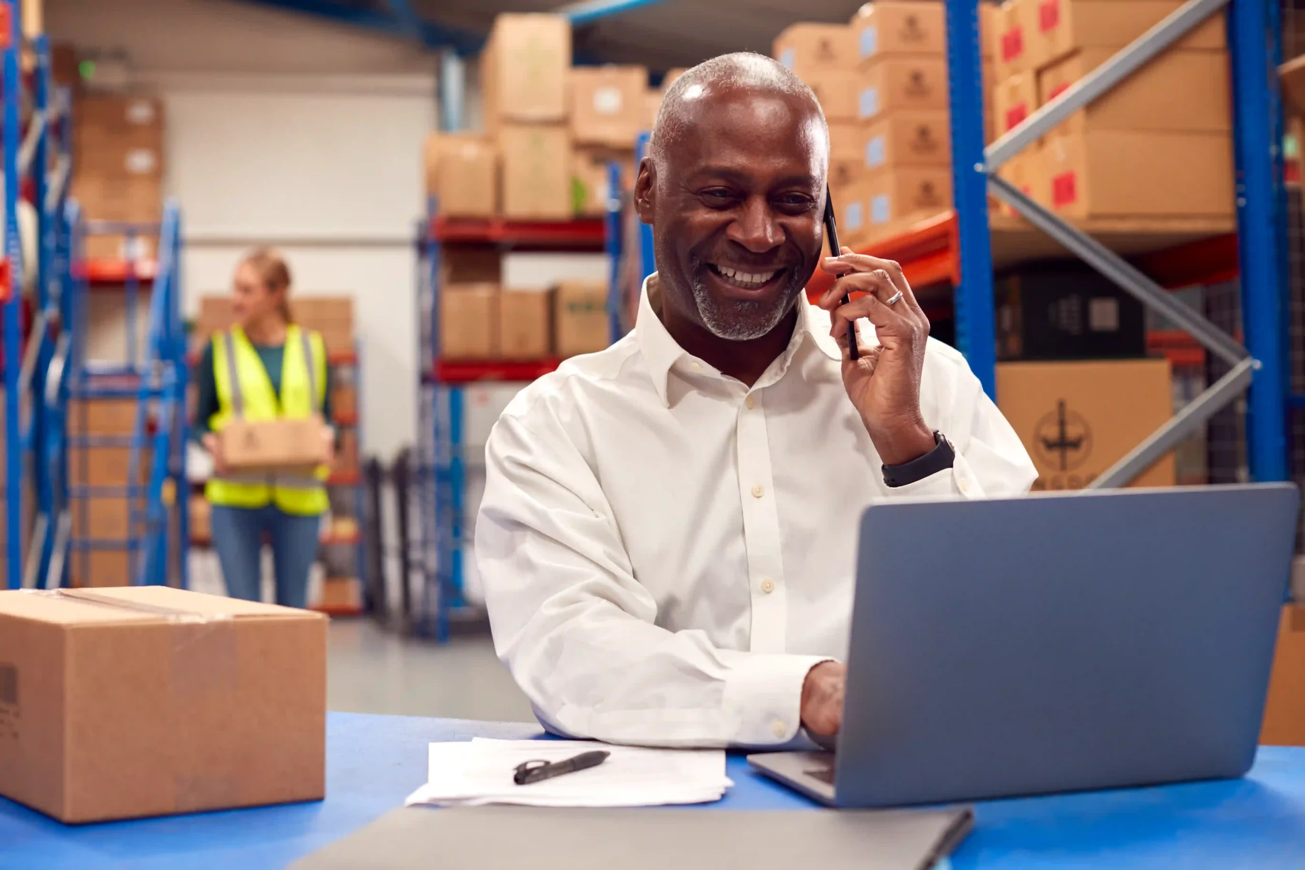A supply chain optimization manager overseeing warehouse operations, ensuring streamlined supply chain processes and workflow improvements.